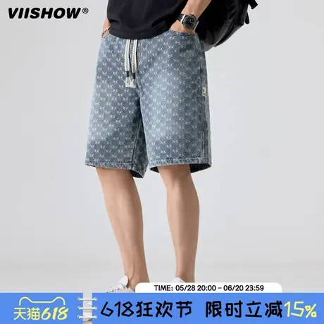 VIISHOW蝴蝶纹牛仔短裤男2025新款直筒宽松美式潮牌休闲五分中裤商品大图
