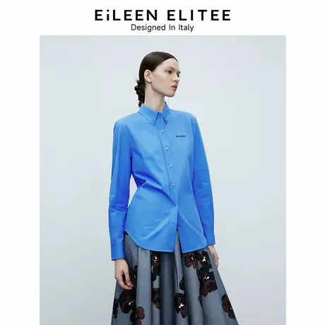 朗姿欧洲EiLEEN ELITEE纯棉复古蓝色衬衣2025春新款气质长袖衬衫图片