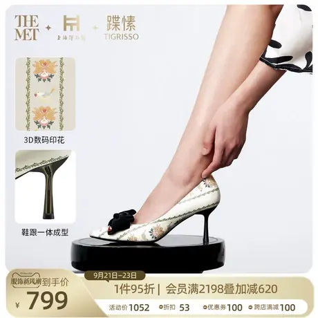 蹀愫印花蝴蝶结尖头细跟单鞋女TA32518-11商品大图