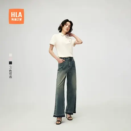 HLA/海澜之家商务休闲翻领短袖POLO衫25春夏新款透气弹力上衣女装商品大图