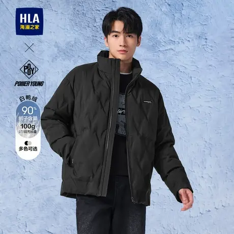 HLA/海澜之家防风黑色羽绒服24秋冬季新款立领男款保暖加厚外套商品大图