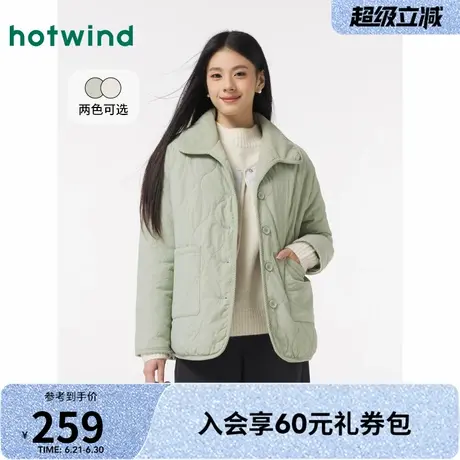 棉服女士热风2024年冬季新款韩版大翻领宽松棉袄外套纯色保暖女商品大图