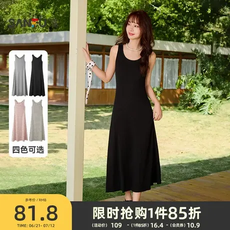 三福连衣裙2025新款夏季简约圆领背心裙收腰显瘦长裙子女装495724商品大图