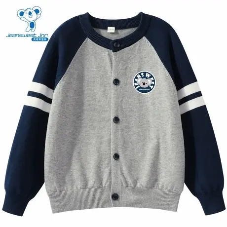 PV真维斯男童装 2025秋季新款简约风可爱树袋熊印花童装针织上衣商品大图