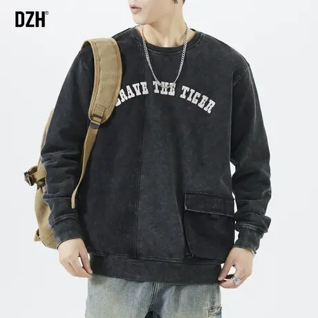 男士圆领黑色重磅卫衣男冬款2023新款爆款上衣潮牌痞帅炸街外套男图片