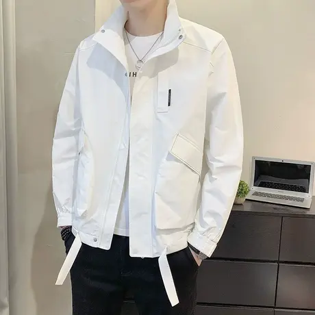 2023新款白色外套男春秋季宽松帅气立领薄款工装夹克男生潮牌秋装商品大图