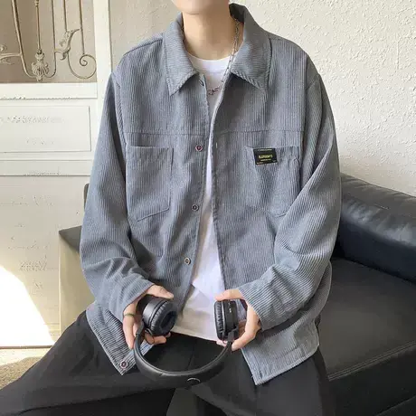 oversize灯芯绒衬衫男2023秋装加肥加大码潮胖人宽松长袖衬衣外套商品大图