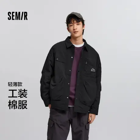 森马棉服男轻薄款肌理感工装外套春季棉衣宽松印花翻领上衣时尚XY商品大图