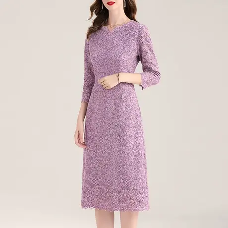 【1件7.9折】秋季新品打底裙简约修身蕾丝裙气质优雅收腰连衣裙女图片