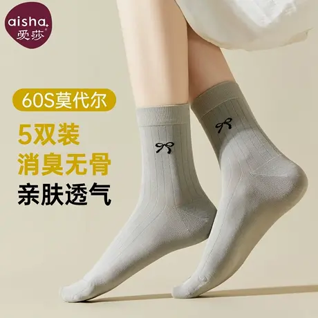 爱莎袜子女夏季薄款透气无骨中筒袜韩版miu系少女甜美蝴蝶结夏天商品大图