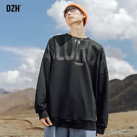 男士纯色宽松圆领卫衣男潮牌春秋季长袖打底衫2023年新款休闲外套商品大图