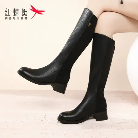红蜻蜓女靴长筒骑士靴高跟靴子女秋冬2024新款长靴显瘦弹力瘦瘦靴图片