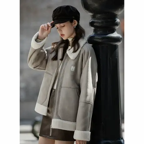 唐狮秋冬女仿羔毛领皮毛一体外套宽松休闲百搭简约款抗风TMTA商品大图