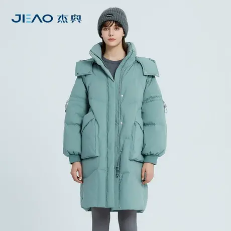 杰奥90鸭绒女士中长款羽绒服宽松休闲连帽冬季羽绒外套2023新款商品大图