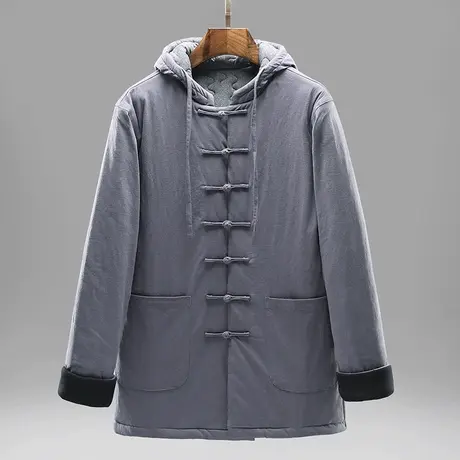 连帽唐装棉衣男棉袄冬季加厚男士棉服宽松中式休闲款棉麻外套国潮图片