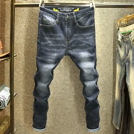 欧洲站潮牌牛仔裤男款韩版修身小脚弹力裤子简约时尚秋冬厚款长裤商品大图