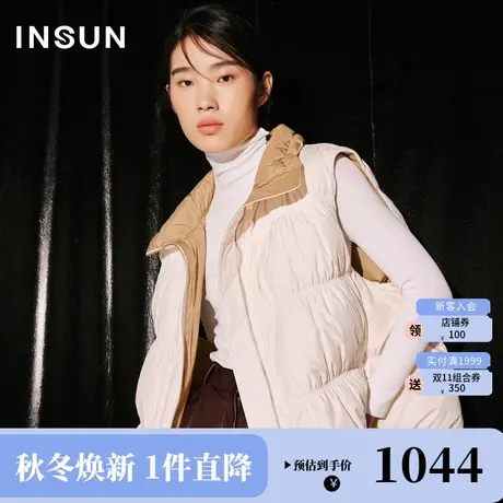 [安心绒]恩裳COVER2023冬装新款撞色宽松立领防钻绒羽绒服马甲女商品大图
