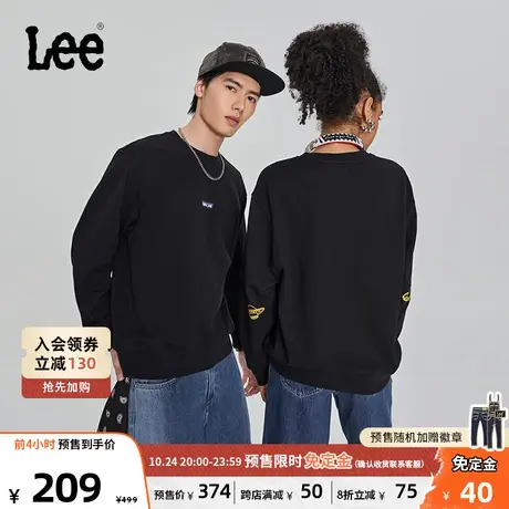 【预售】LeeXLINE23秋冬新品舒适圆领印花黑色男女同款长袖卫衣潮图片