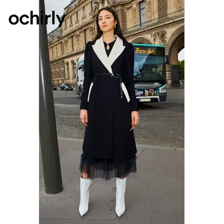 【七七酱专享】欧时力 100%纯羊毛呢大衣 新款冬显瘦长款权力外套商品大图