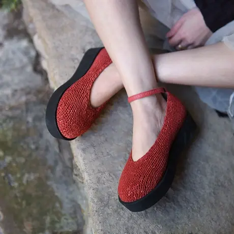 Artmu阿木原创复古真皮编织厚底单鞋女两穿女鞋子2023春季新款图片