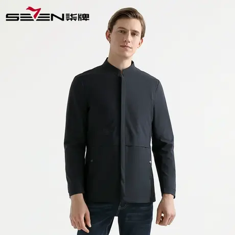 柒牌男装清仓时尚男士立领修身夹克经典印花休闲茄克衫外套图片