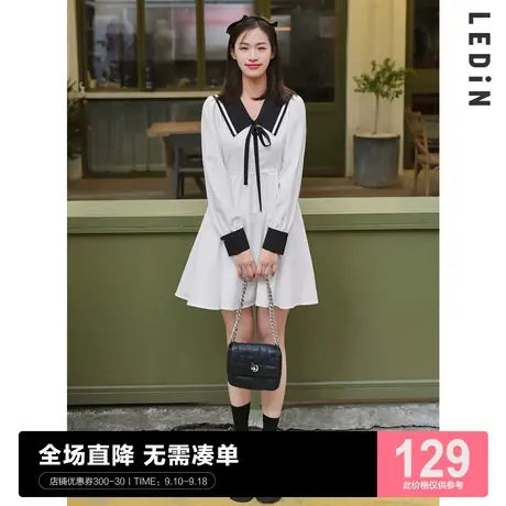 乐町海军风连衣裙休闲春夏新款学院感白裙C5FAC1105图片