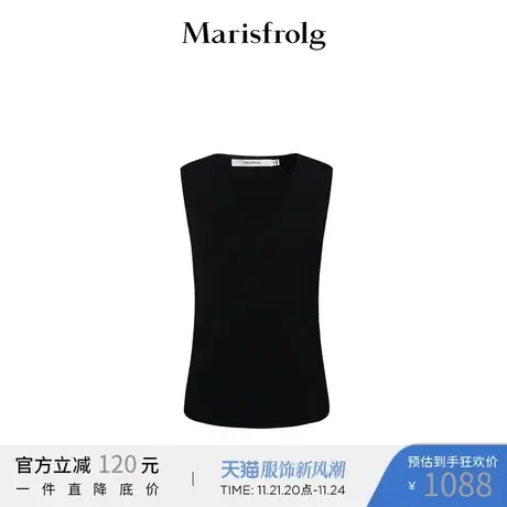【葡萄牙进口面料】玛丝菲尔2022春黑色无袖马甲背心针织衫毛衣商品大图