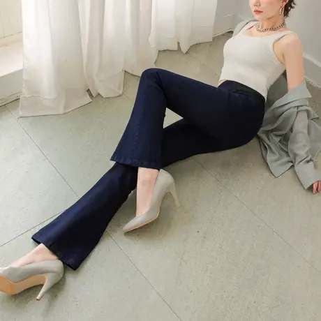 桔熊春秋季牛仔长裤子女通勤舒适修身高腰收腹喇叭裤大码潮BA6130图片