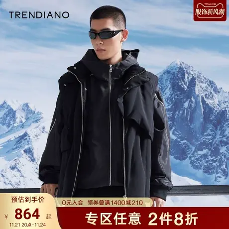 TRENDIANO官方男装冬季新款宽松连帽风衣外套男图片
