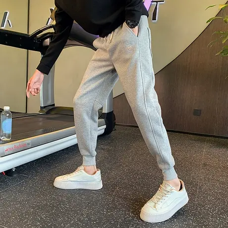 冬季纯色卫裤潮牌痞帅加绒厚束脚运动裤2024新款男裤春款休闲裤子商品大图