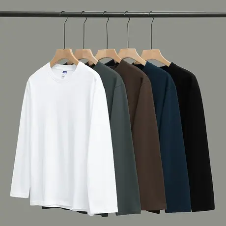 260g重磅纯棉长袖t恤男美式宽松内搭打底衫全棉纯色白色秋衣小衫商品大图