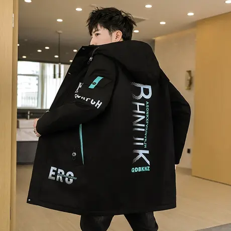 2023年加厚青年外穿中长款棉衣加绒连帽衣服冬季外套潮男士羽绒服商品大图
