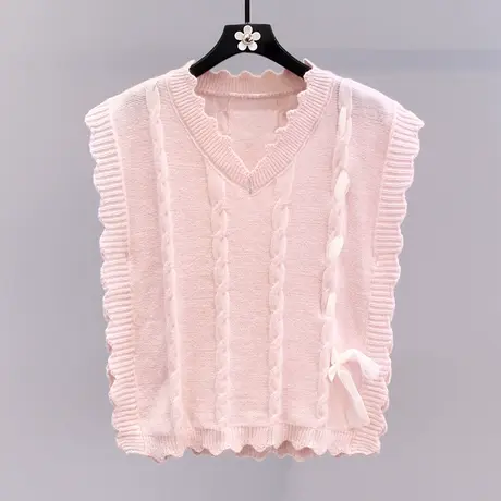 小清新系带麻花V领针织马甲女秋冬2023年新款宽松设计感毛衣背心图片