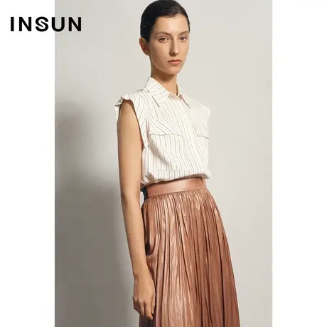 INSUN恩裳夏季无袖工装风条纹衬衫图片