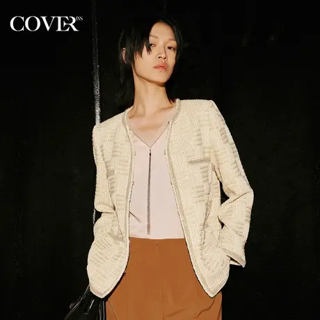 COVER秋季亮丝箱型小香风格纹外套图片