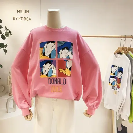 2021春季新款韩国东大门ins卡通休闲薄款毛圈棉卫衣宽松显瘦大码图片