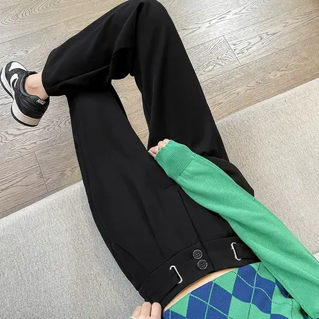 西装阔腿裤女2023年春季新款高腰垂感宽松显瘦小个子加长直筒裤潮商品大图