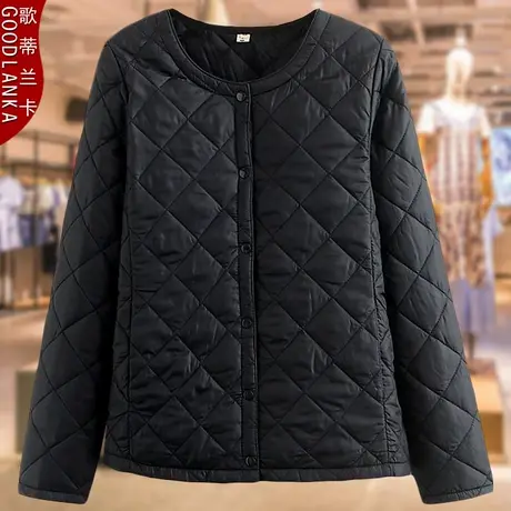 中年妈妈轻薄款小棉衣外套洋气时尚加肥加大码女装圆领羽绒棉棉服商品大图