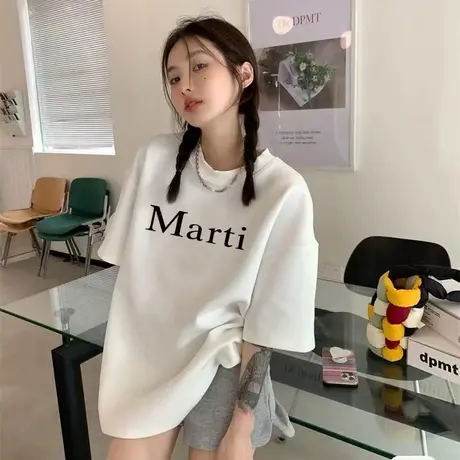 白色美式短袖t恤女春季2023新款宽松打底内搭设计感小众上衣潮ins商品大图
