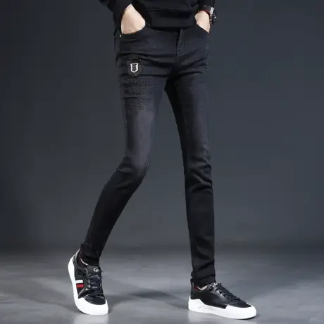 黑色牛仔裤男2023新款秋季时尚潮牌刺绣修身小脚男士休闲弹力长裤商品大图