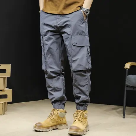 速干冰丝工装裤男士春秋款宽松束脚潮牌大码黑色休闲裤子男裤薄款商品大图