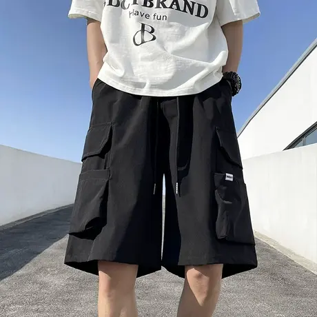 美式潮牌工装裤男夏季新款高街大口袋短裤宽松直筒运动休闲五分裤商品大图
