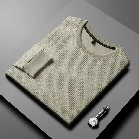 卫衣男圆领宽松时尚长袖T恤春秋男装2023年新款华夫格休闲打底衫图片