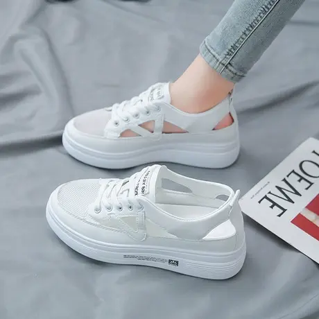 内增高凉鞋女2023年夏新款镂空厚底松糕百搭包头休闲运动小白女鞋商品大图