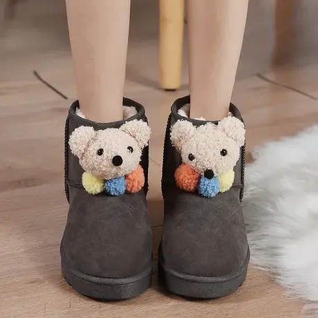 卡通可爱平底雪地靴女款2023年秋冬新款加绒保暖棉鞋短筒百搭短靴图片