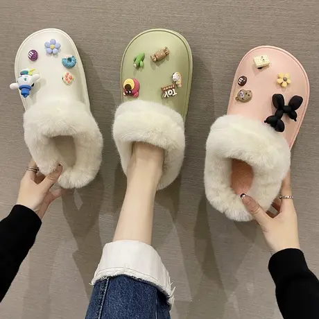 防水棉拖鞋女士冬季外穿室内情侣可爱居家防滑厚底加绒可拆洗棉拖商品大图