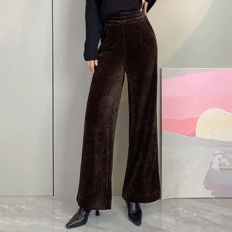 阔腿裤女秋冬宽松高腰加绒条绒长裤2023新款垂感大码显瘦休闲裤子商品大图