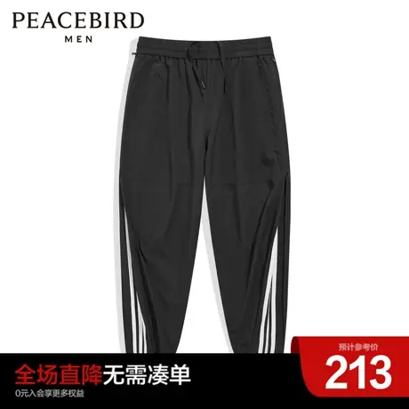 太平鸟男装奥莱 夏休闲运动长裤男条纹卫裤商品大图