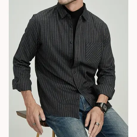 格慕施长袖衬衫男士2023新款德绒韩版休闲春秋条纹磨毛保暖衬衣服图片