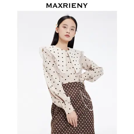 MAXRIENY复古波点衬衣女冬季蝴蝶领长袖衬衫商品大图